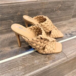 Braided square-toe heels